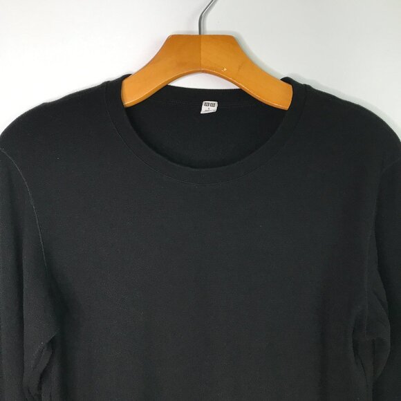 Uniqlo Heat Tech Waffle Knit Long Sleeve T Shirt Black Mens S - Picture 2 of 10